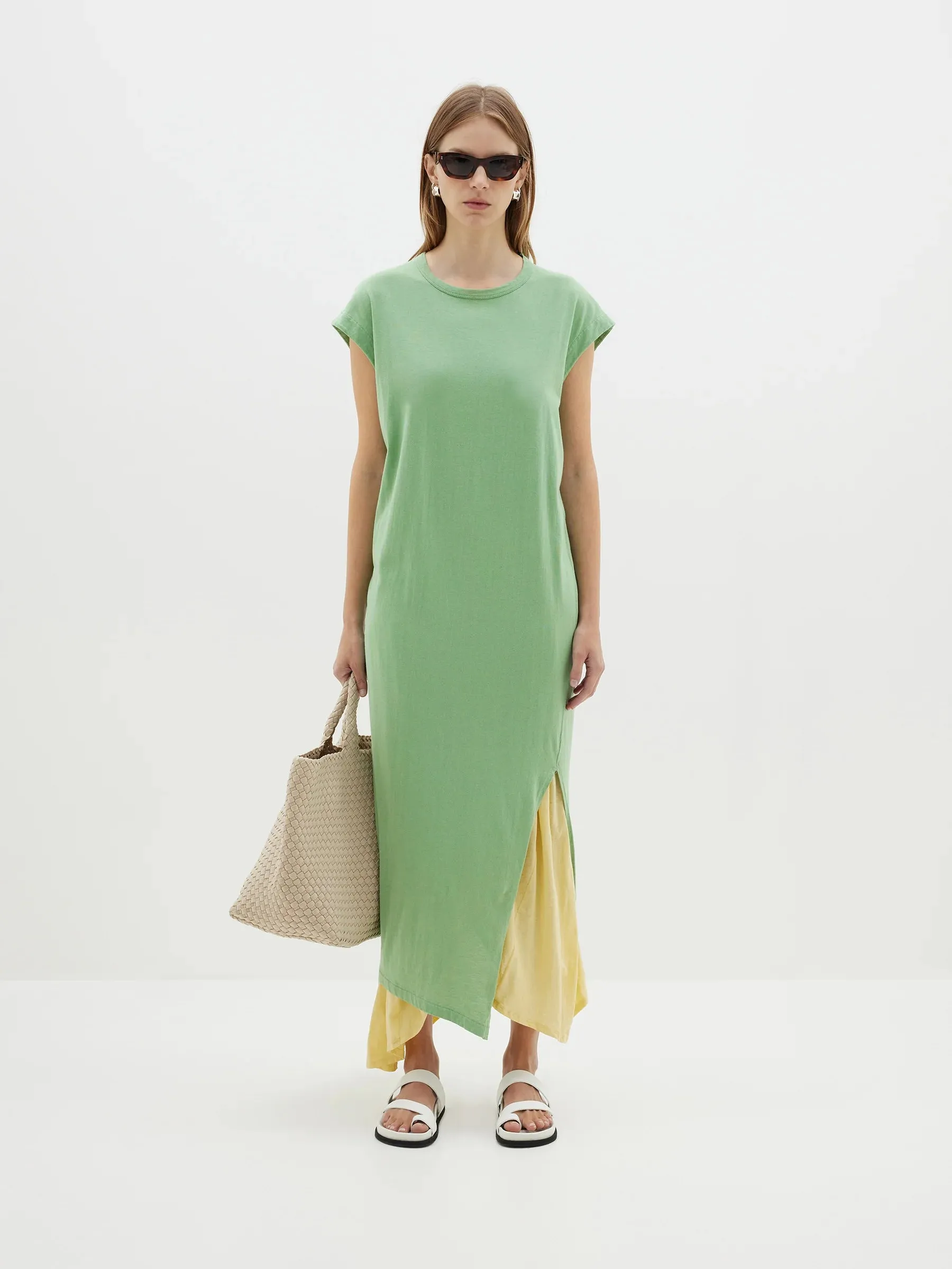 Bassike Asymmetric Split Tank Dress - Aspen Green