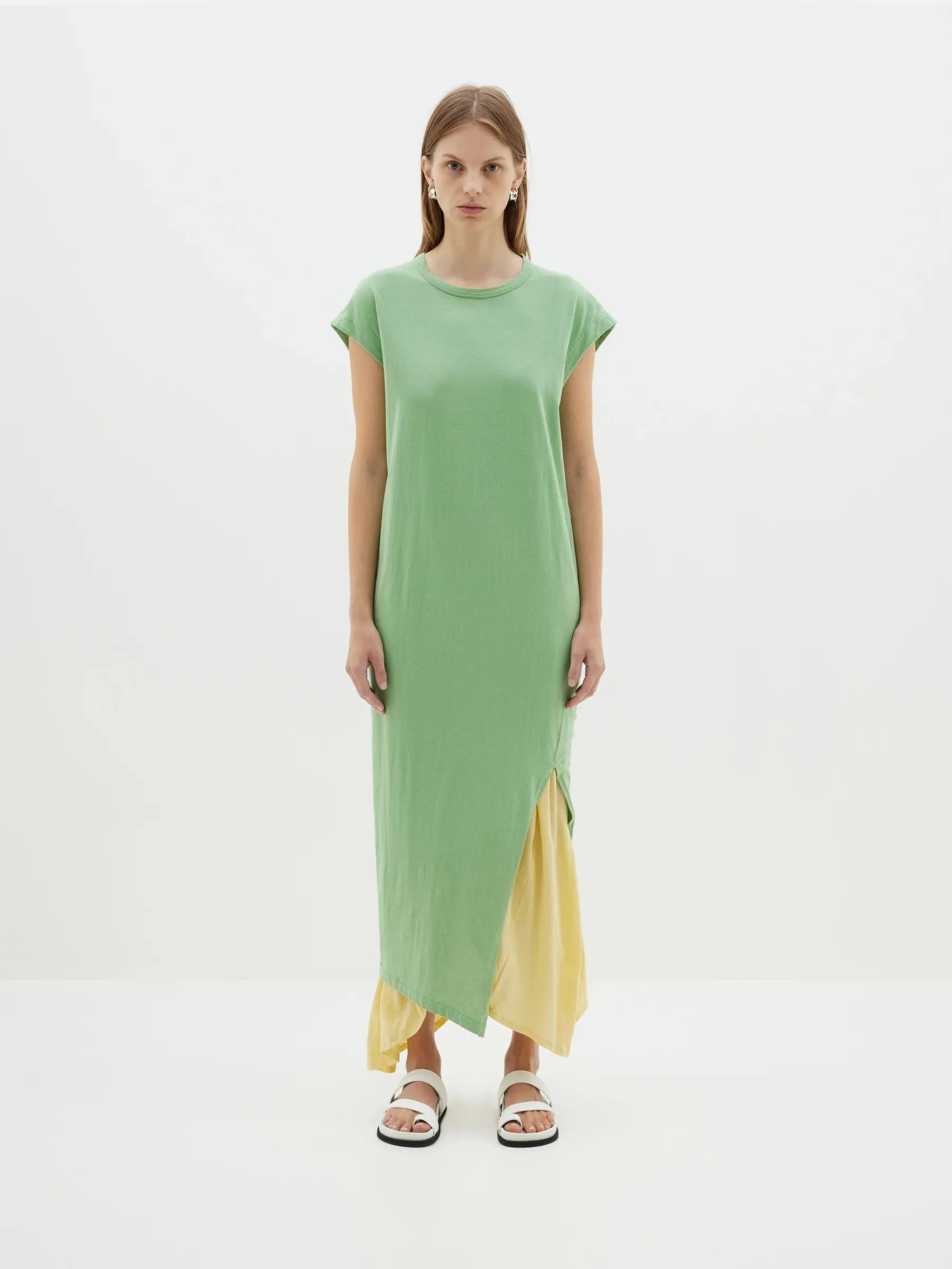 Bassike Asymmetric Split Tank Dress - Aspen Green