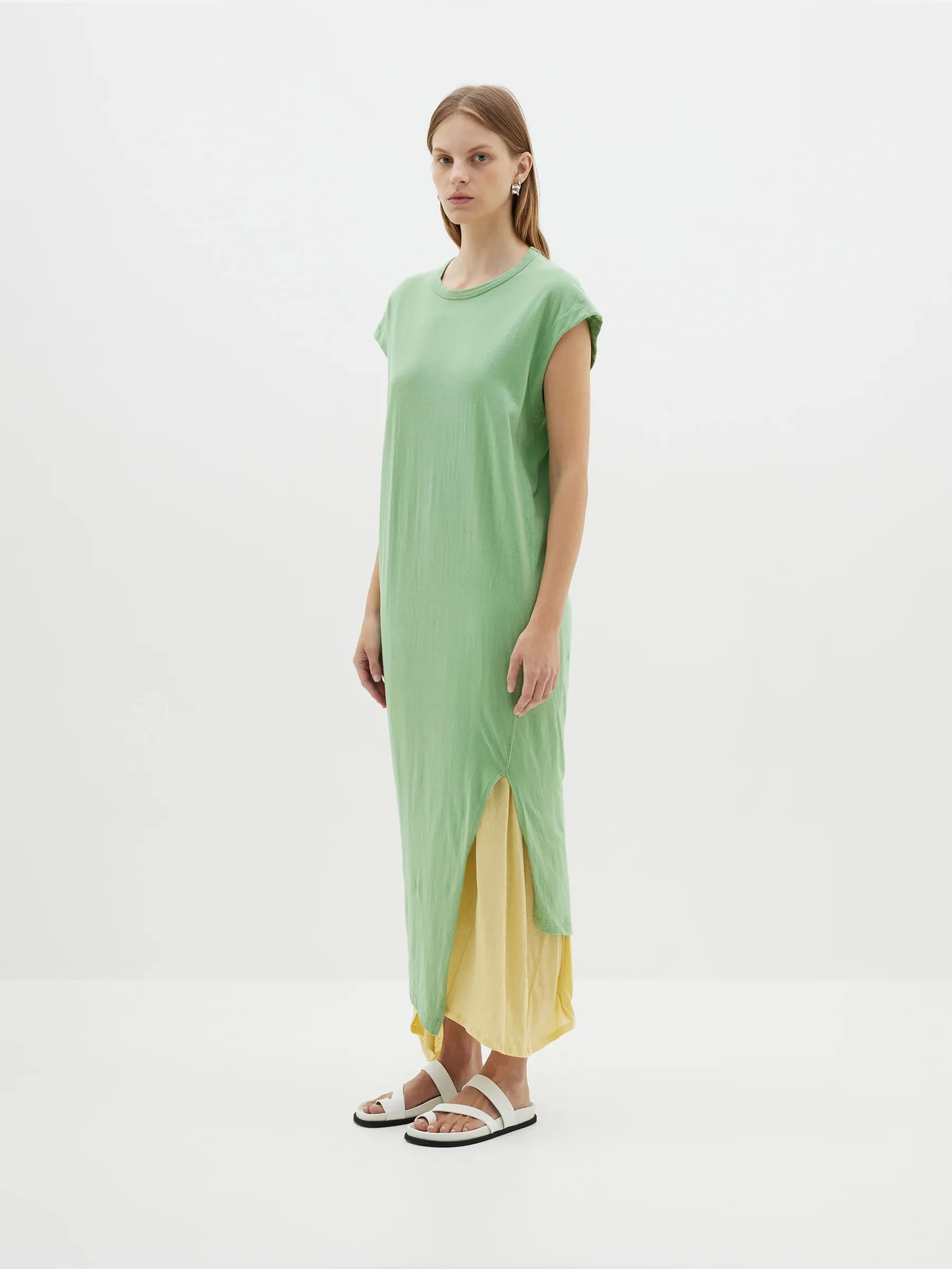 Bassike Asymmetric Split Tank Dress - Aspen Green