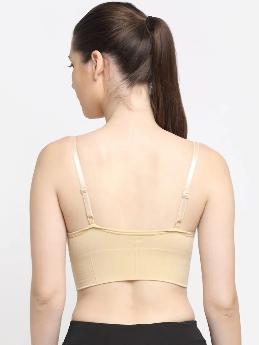 Beige Padded & No Wire Dry Fit Solid Comfort Workout Bra for Women