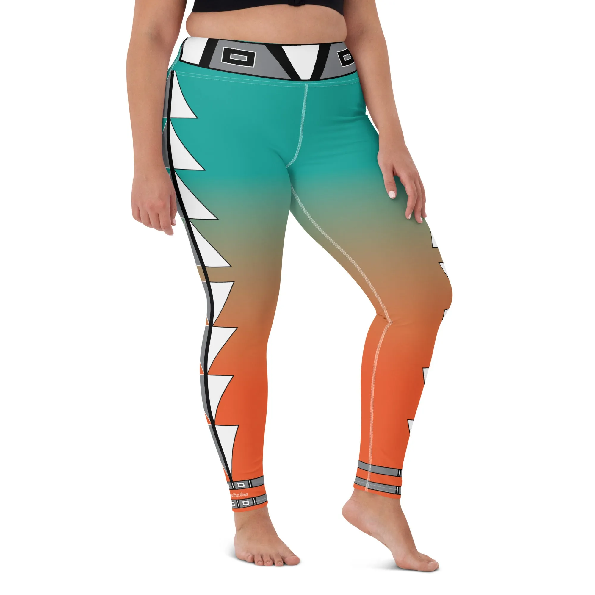 Centered Turquoise and Orange Fade Yoga Leggings