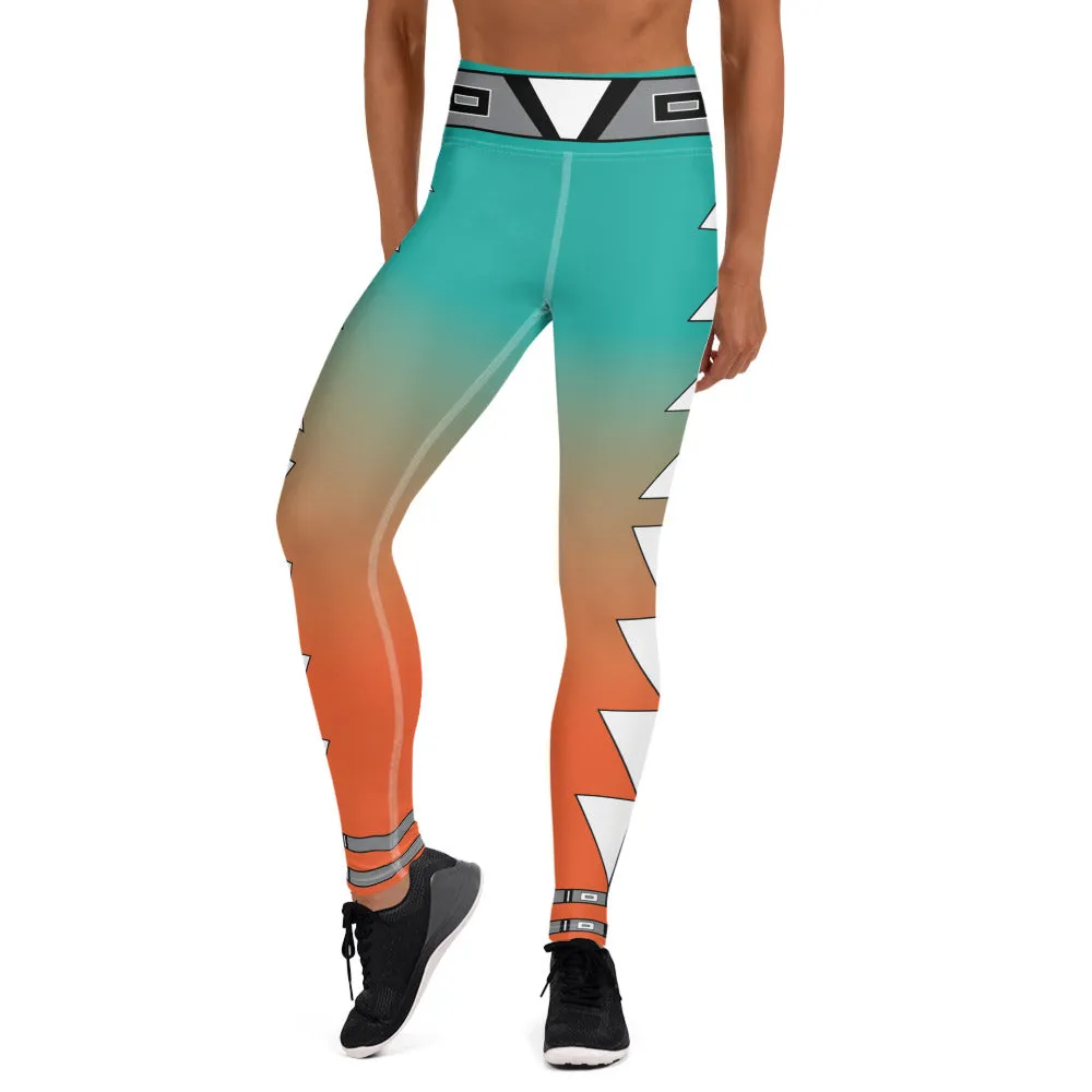 Centered Turquoise and Orange Fade Yoga Leggings