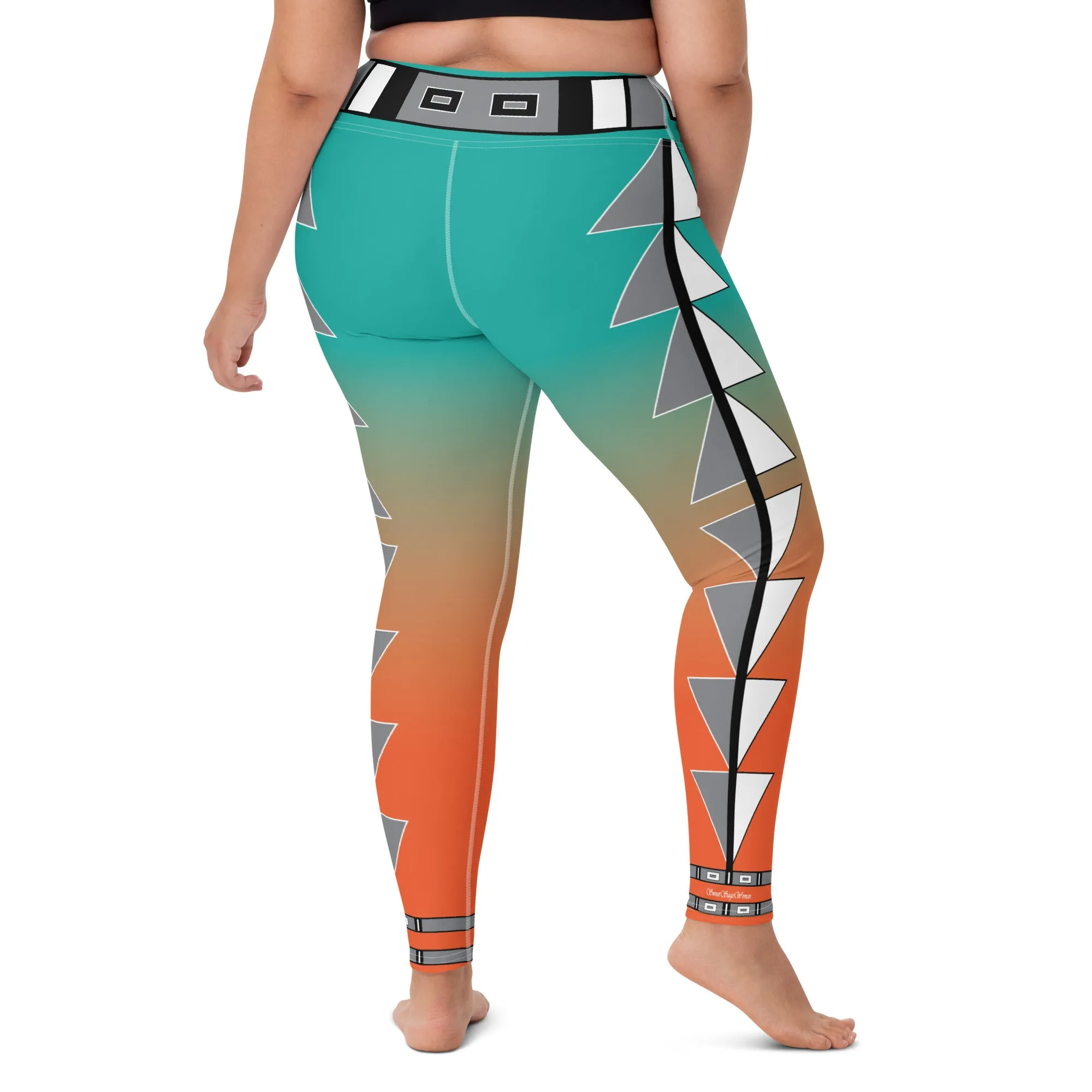 Centered Turquoise and Orange Fade Yoga Leggings