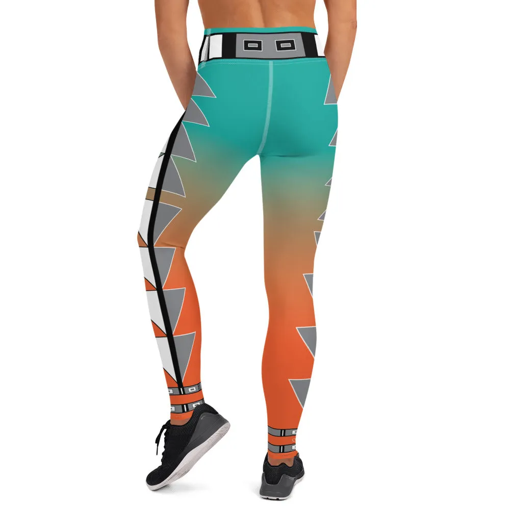 Centered Turquoise and Orange Fade Yoga Leggings