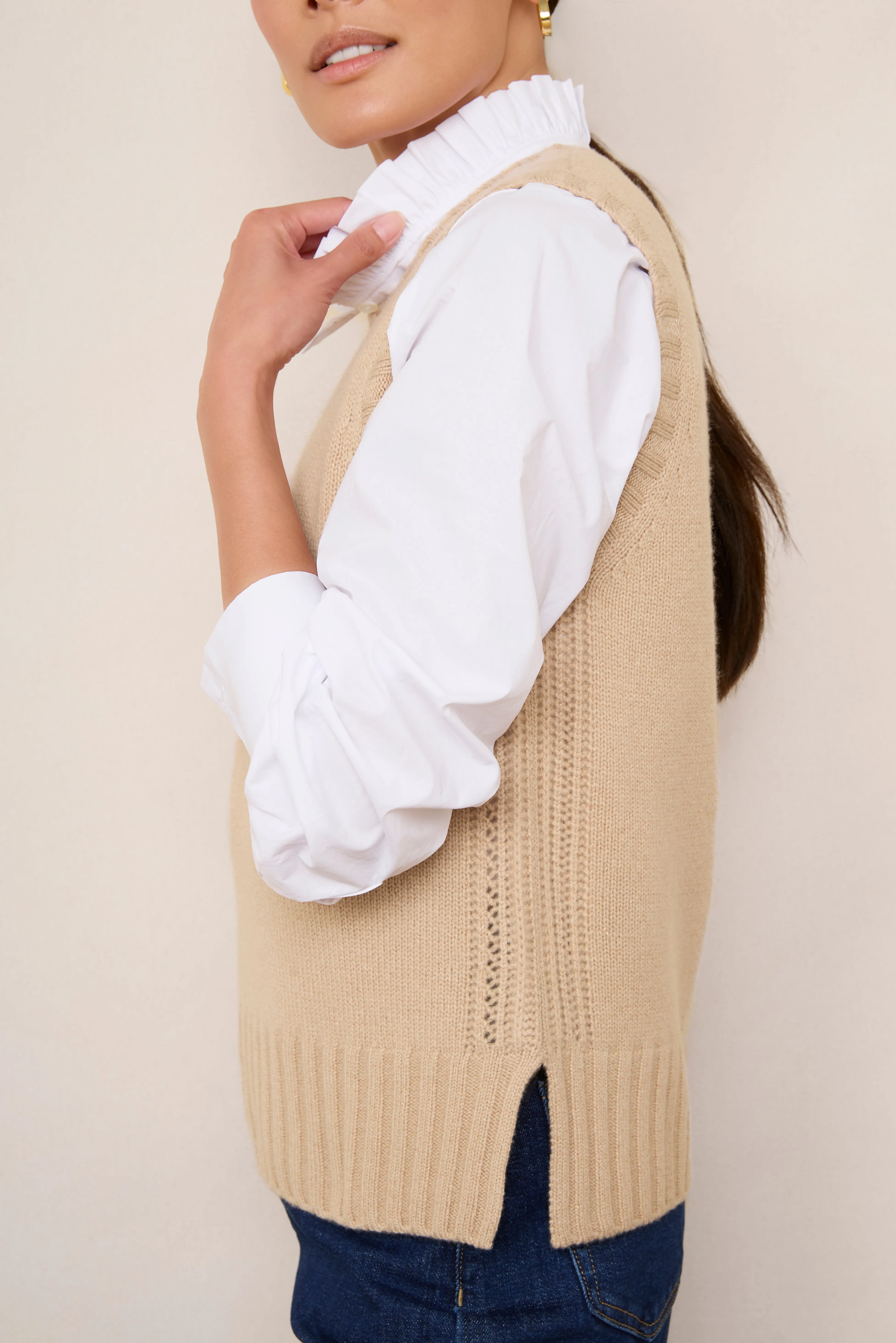 Charlotta Cashmere Tank - Oat Sparkle