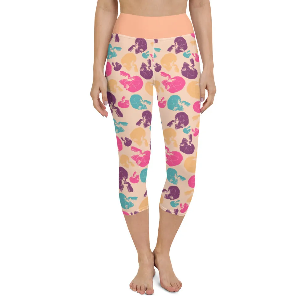 Colored Skulls - Yoga Capri Leggings
