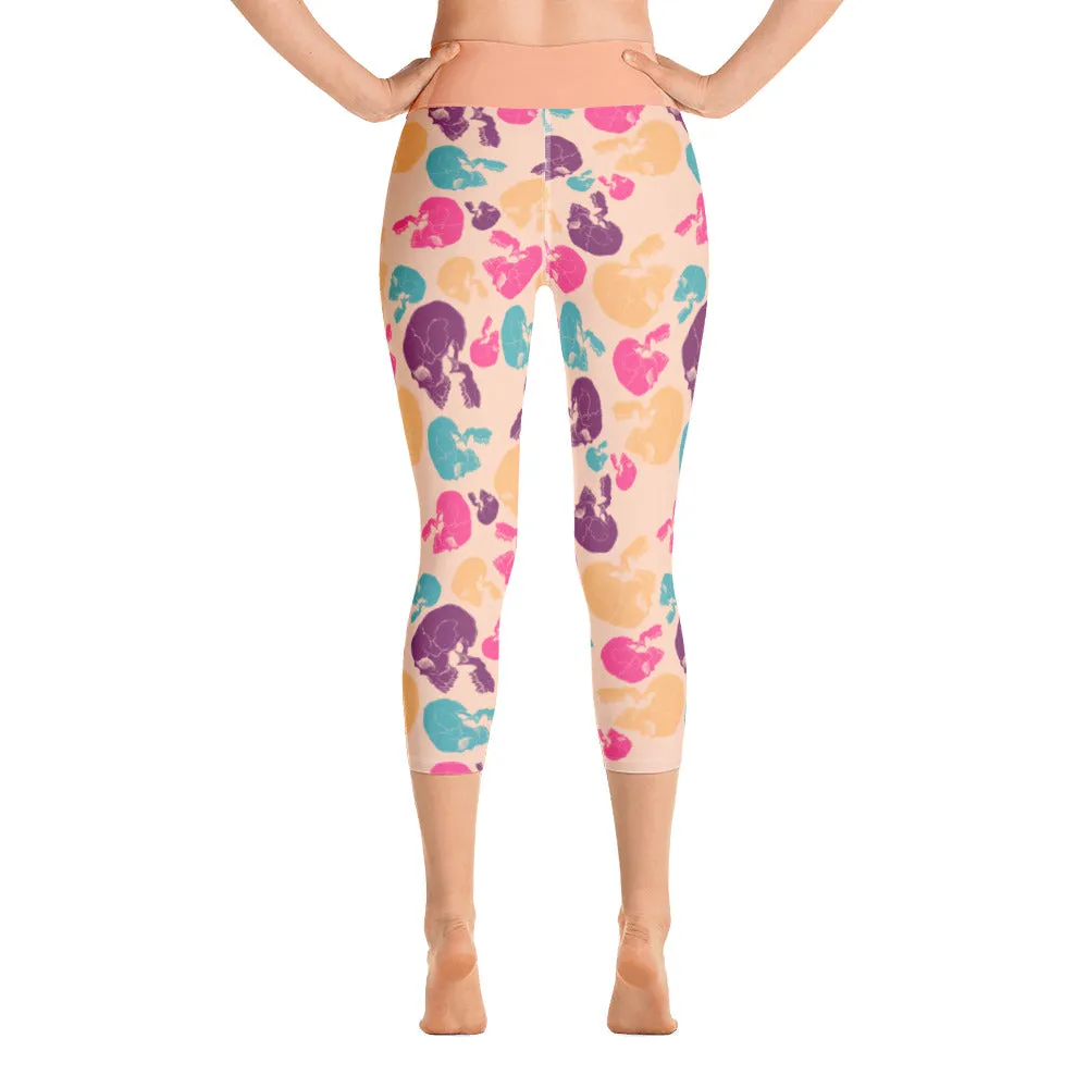 Colored Skulls - Yoga Capri Leggings