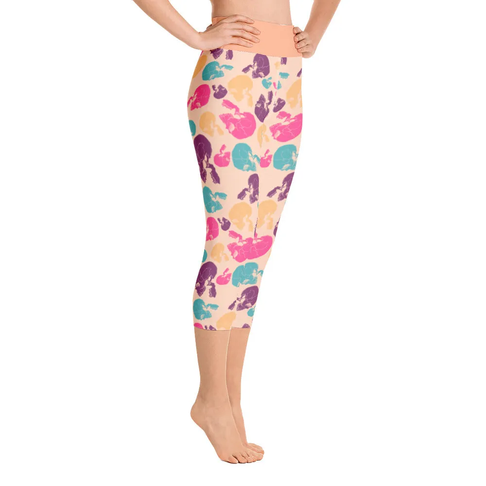 Colored Skulls - Yoga Capri Leggings