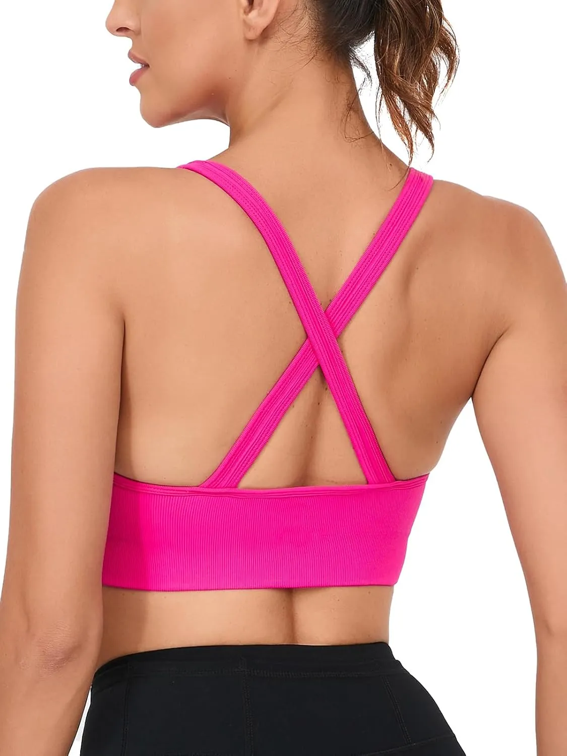 Crisscross Back Seamless Padded Sports Bra High Support with Removable Pads
