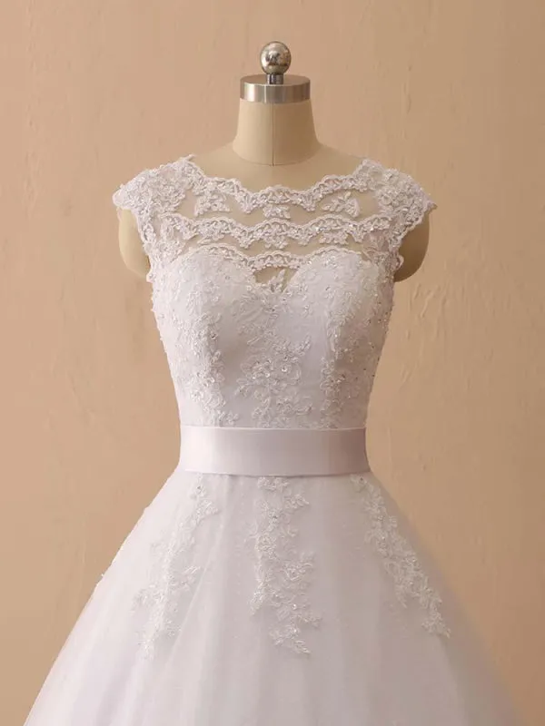 Elegant Cap Sleeves Lace Ball Gown Wedding Dresses