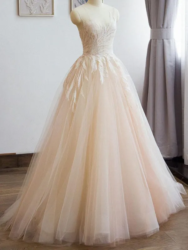 Elegant Lace A-Line Tulle Wedding Dresses
