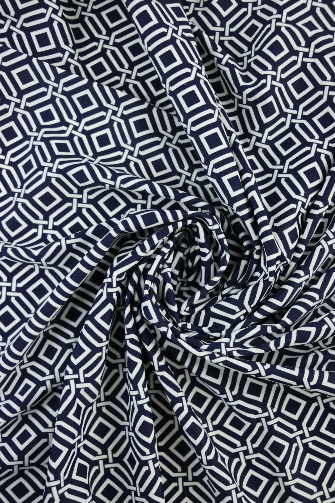 Intertwined on Navy Nylon Spandex Tricot | Designer Deadstock