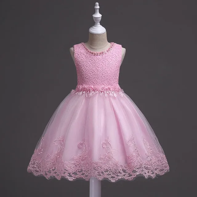 It's YiiYa Flower Girl Dress Elegant Sleeveless O-neck Kid Party Gowns Wedding Blue White Pink Purple Dresses For Girls 981