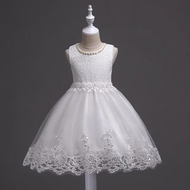 It's YiiYa Flower Girl Dress Elegant Sleeveless O-neck Kid Party Gowns Wedding Blue White Pink Purple Dresses For Girls 981