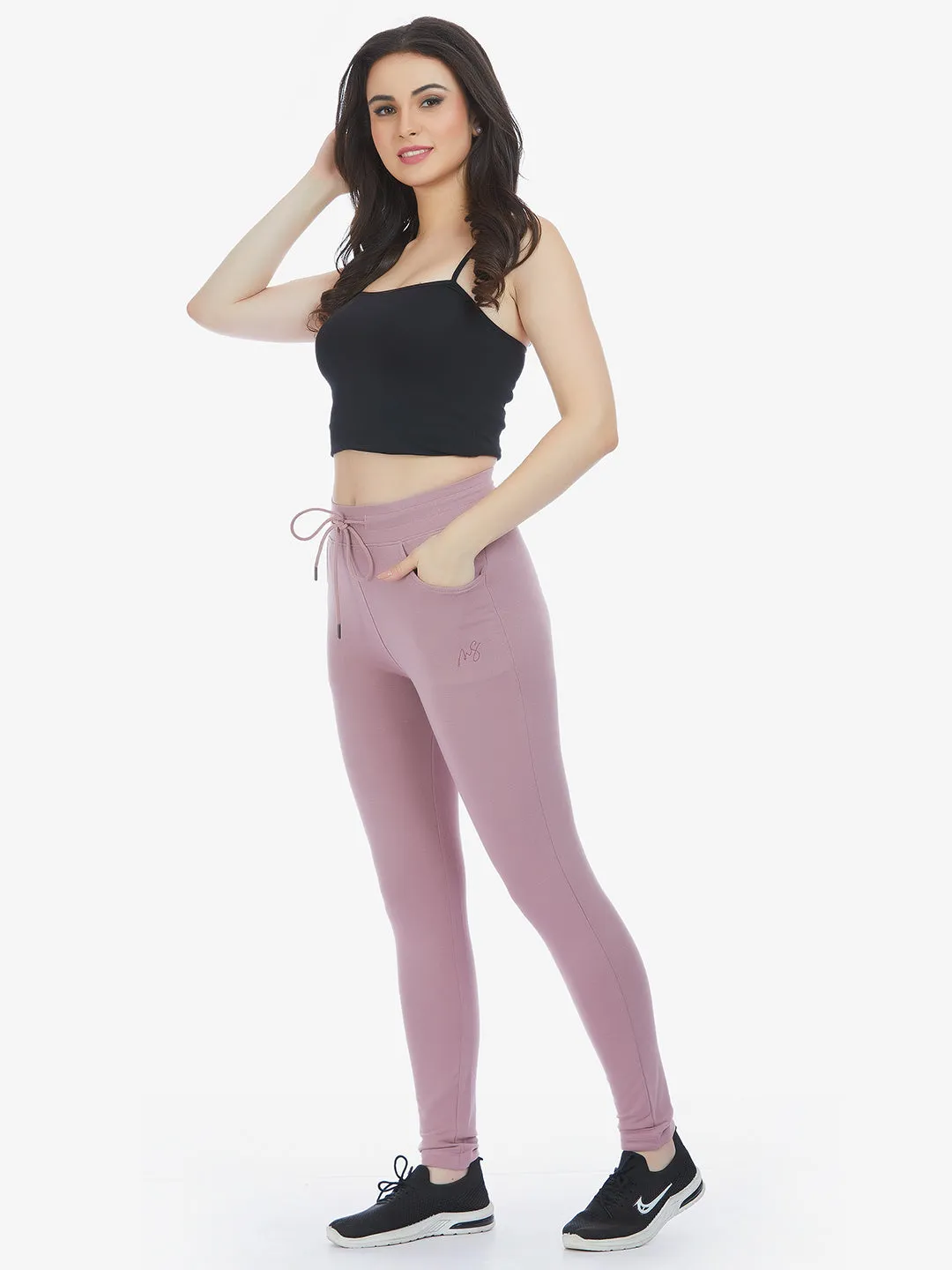 Light Pink Cotton Blend Track Pants