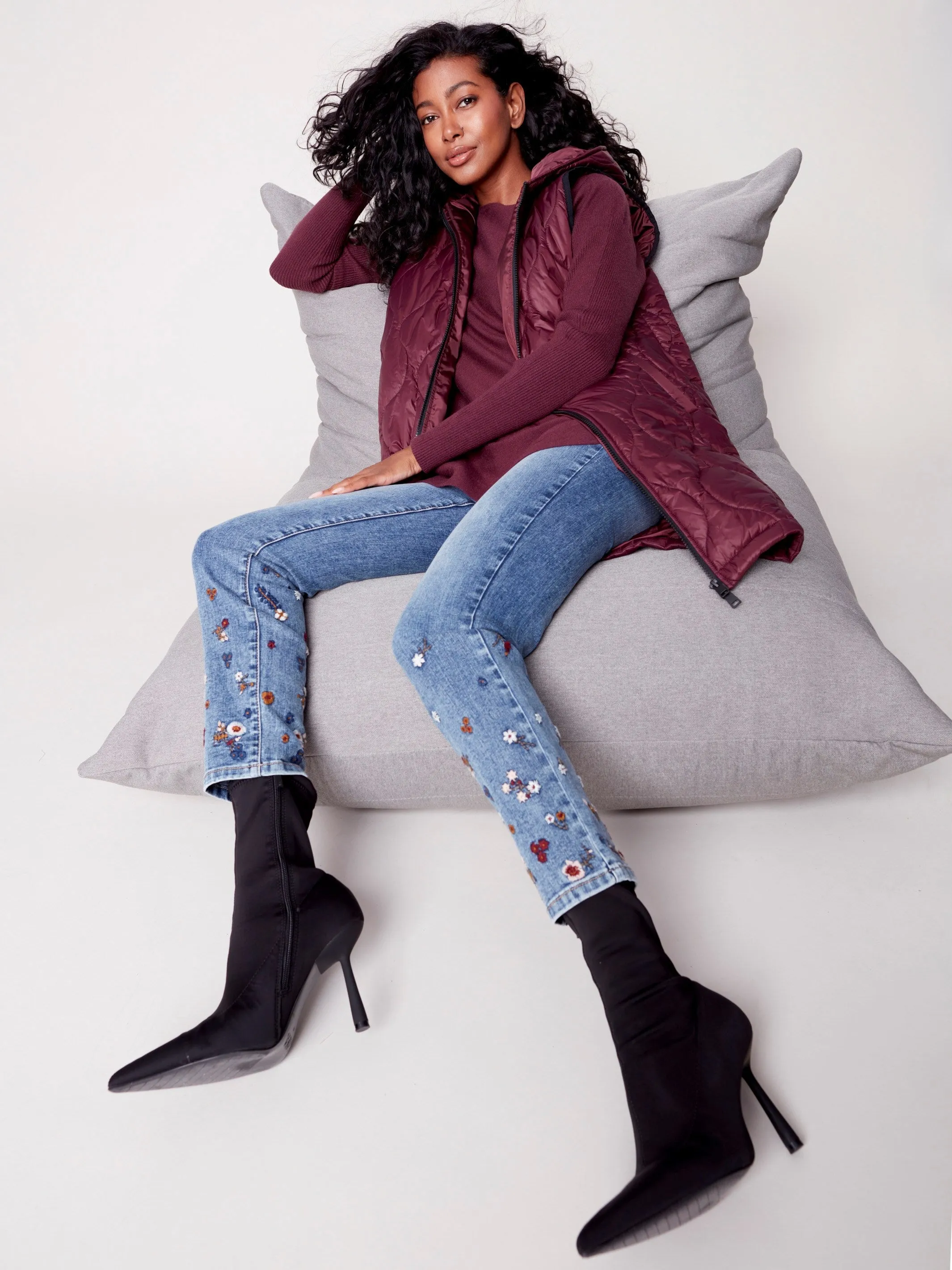 Long Quilted Puffer Vest with Hood - Port