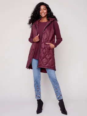 Long Quilted Puffer Vest with Hood - Port