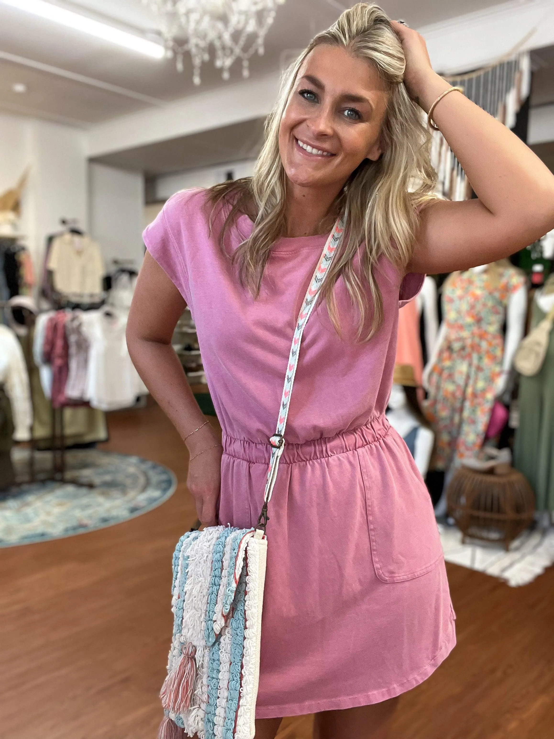 Mauve Short Sleeve Washed Pocket Dress