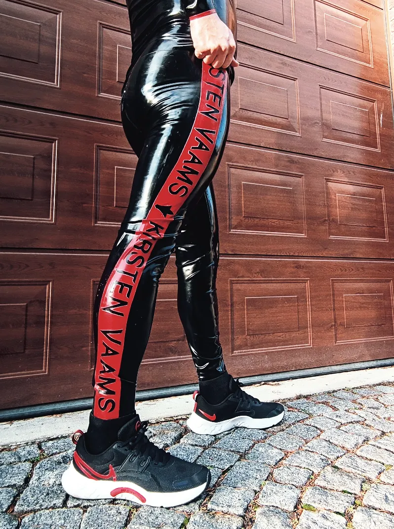 Men's Two-tone Latex Sports Leggings With Clothesline & Shaped Crotch