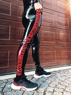 Men's Two-tone Latex Sports Leggings With Clothesline & Shaped Crotch