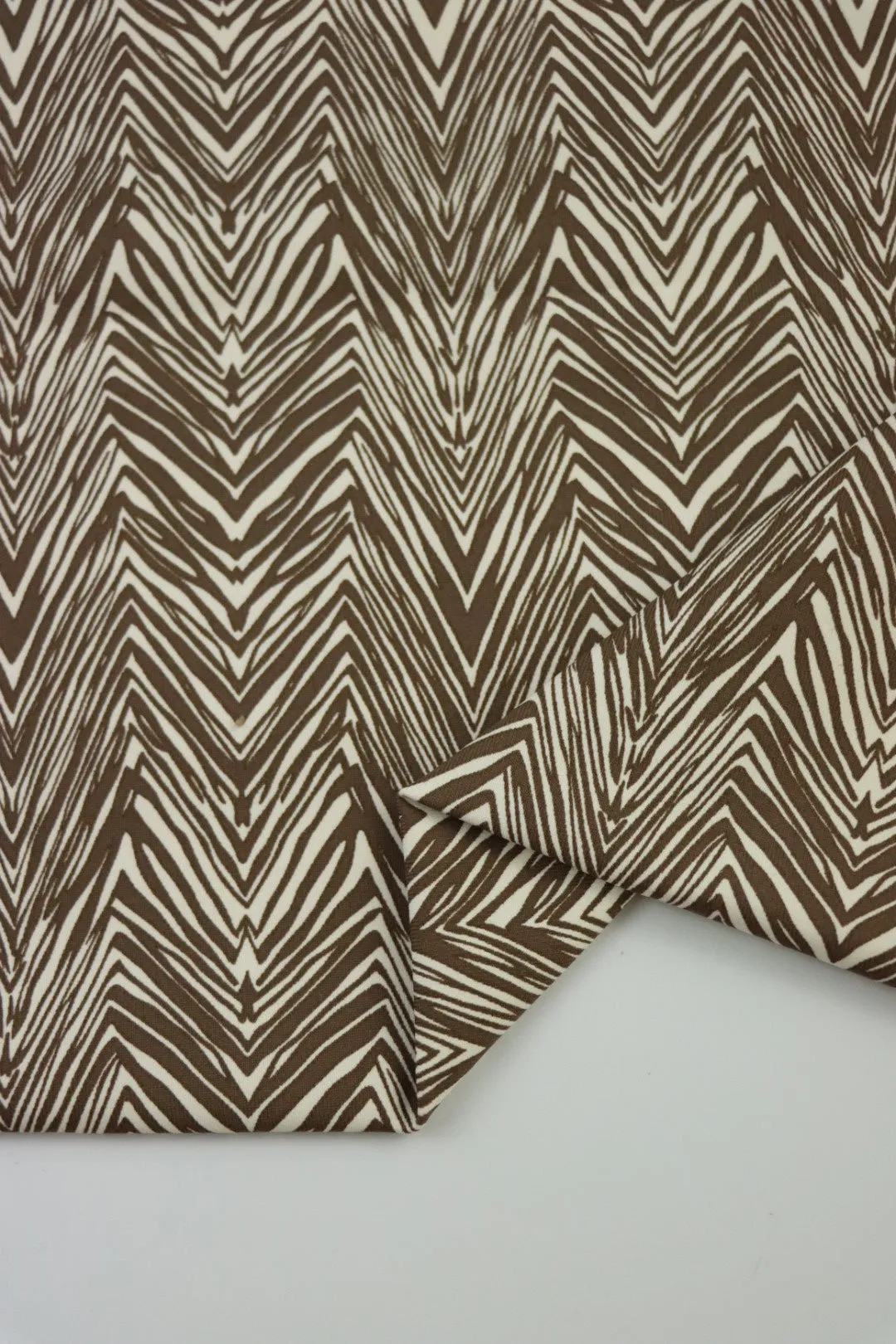 Mocha Brushed Arrows on Ivory Matte Nylon Spandex Tricot | Designer Deadstock