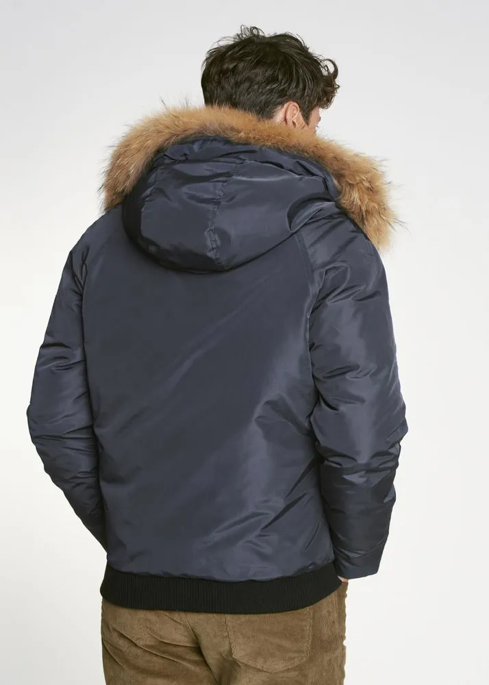 Non Detachable Hood Navy Blue Jacket