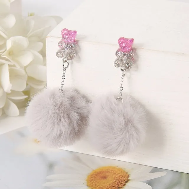 Pom Pom Bear Kawaii Earrings