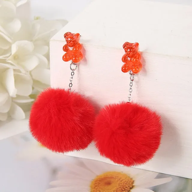 Pom Pom Bear Kawaii Earrings