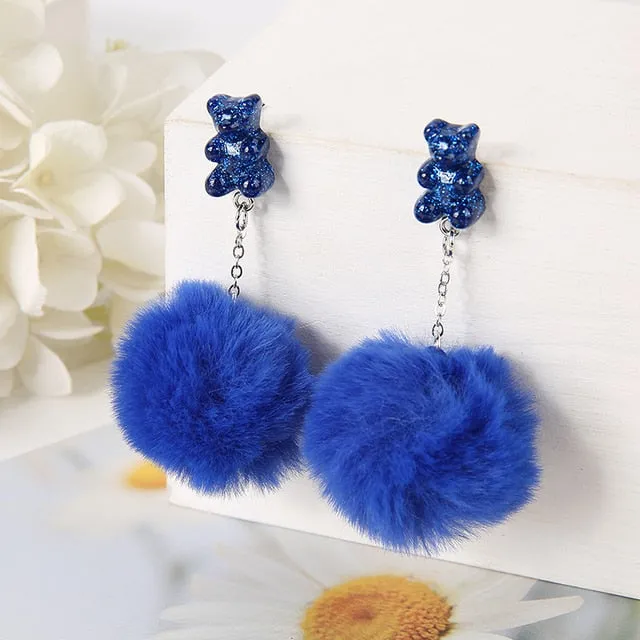Pom Pom Bear Kawaii Earrings
