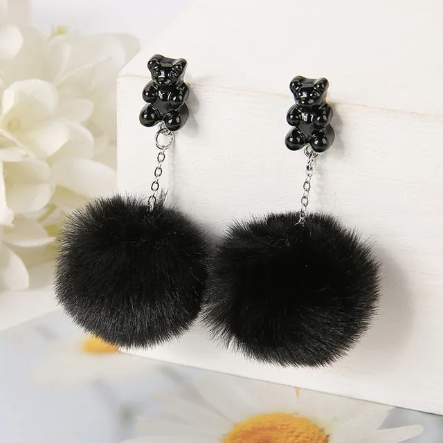 Pom Pom Bear Kawaii Earrings