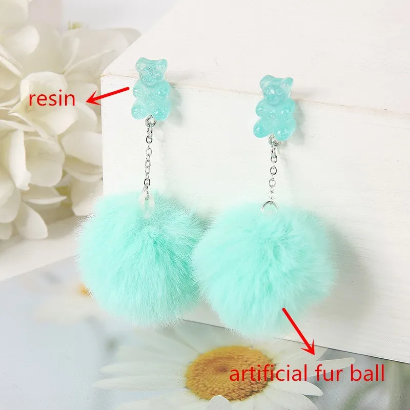 Pom Pom Bear Kawaii Earrings