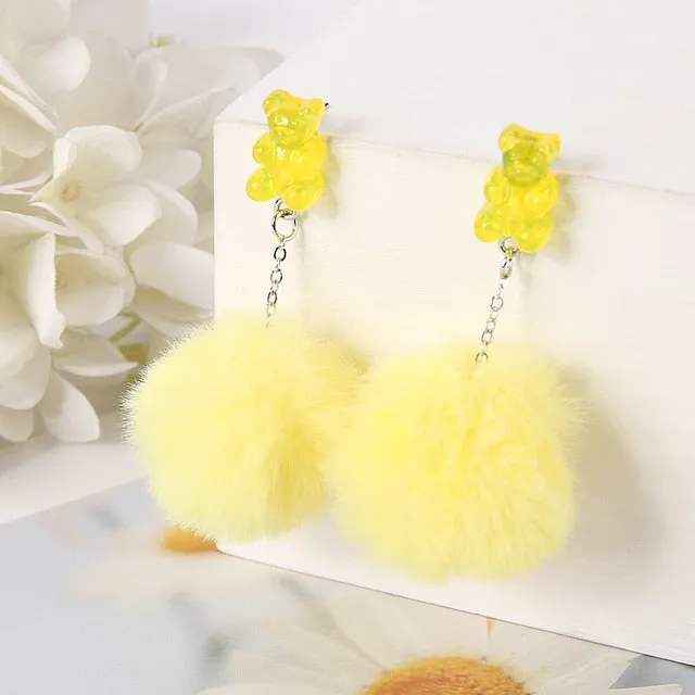 Pom Pom Bear Kawaii Earrings