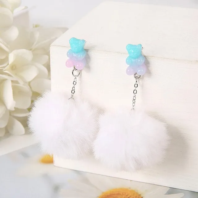 Pom Pom Bear Kawaii Earrings