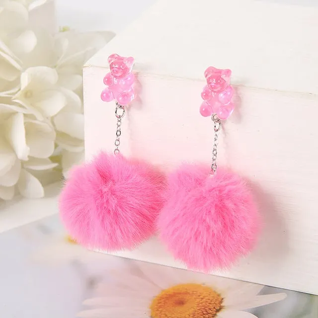 Pom Pom Bear Kawaii Earrings