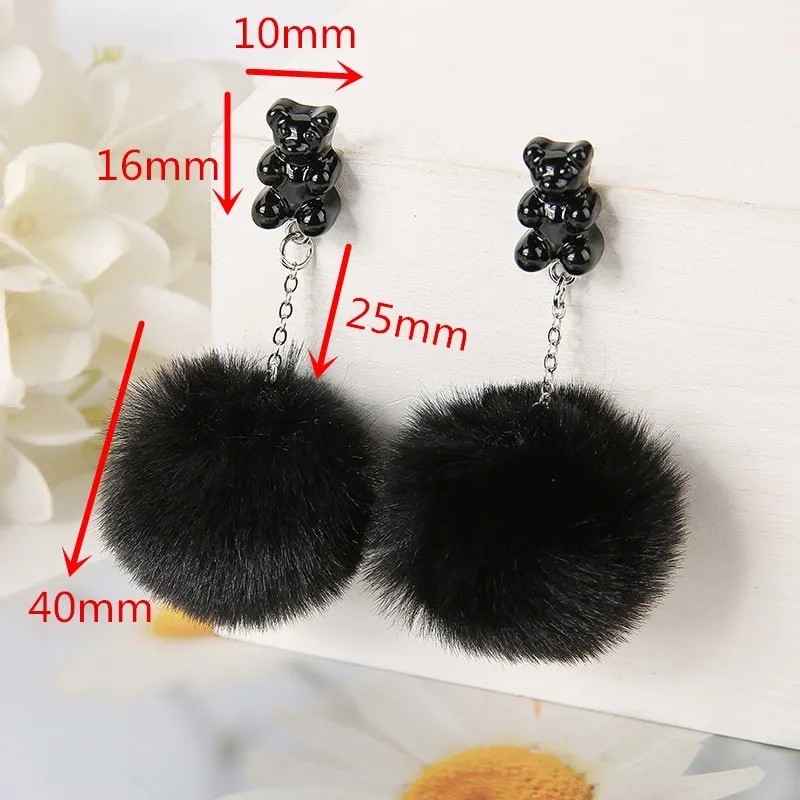 Pom Pom Bear Kawaii Earrings