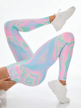SHEIN Sport Studio Printed Women's Leggings For Outerwear, Slimming And Elastic High Waist Sports Tights