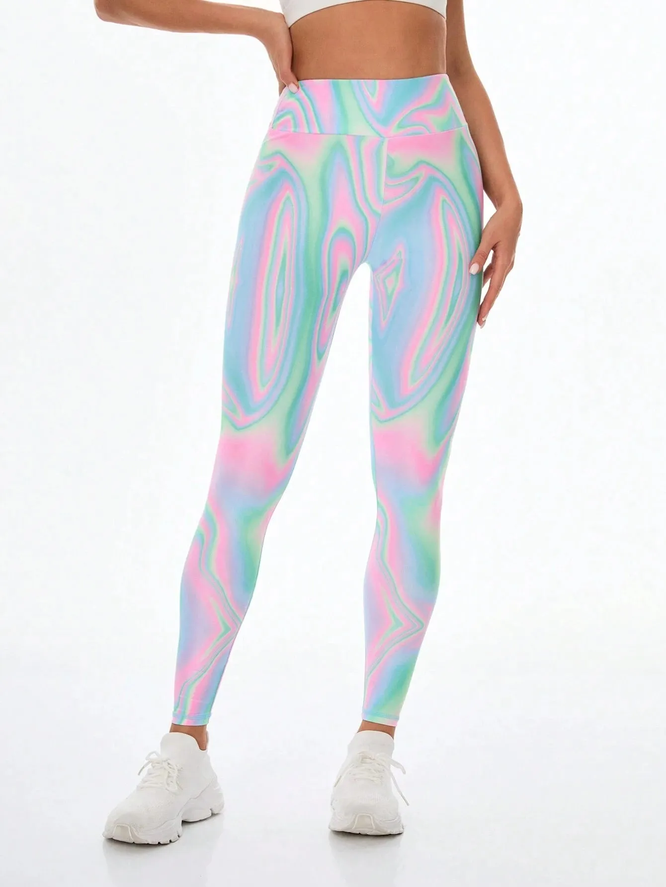 SHEIN Sport Studio Printed Women's Leggings For Outerwear, Slimming And Elastic High Waist Sports Tights