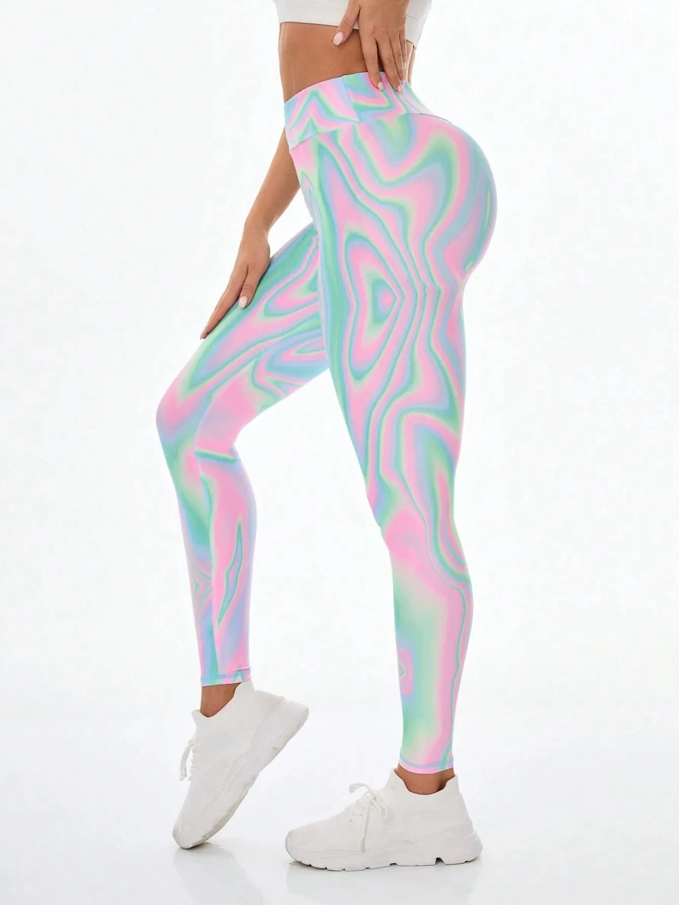 SHEIN Sport Studio Printed Women's Leggings For Outerwear, Slimming And Elastic High Waist Sports Tights