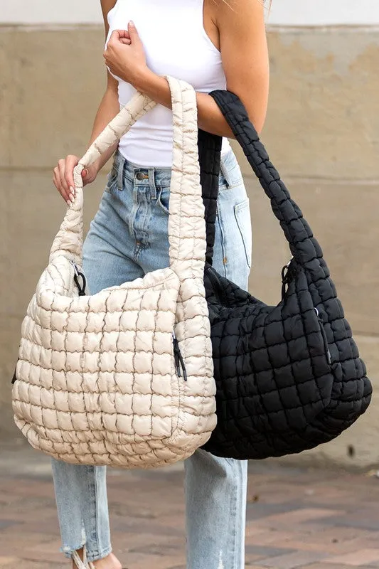 Stylish Quilted Puffer Nylon Tote Bag