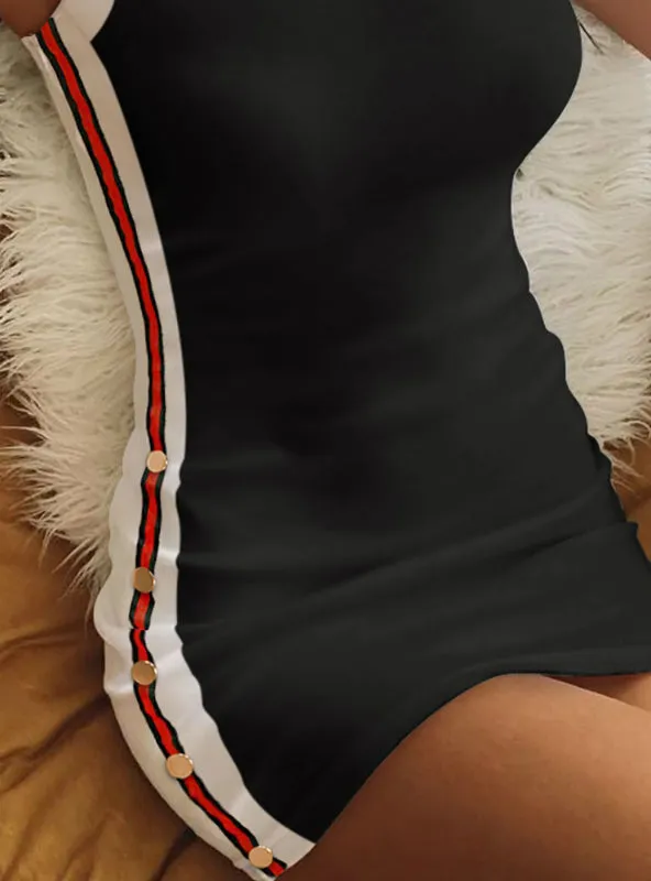 TastyHottie - Black Contrast Binding Colorblock Ribbed Dress