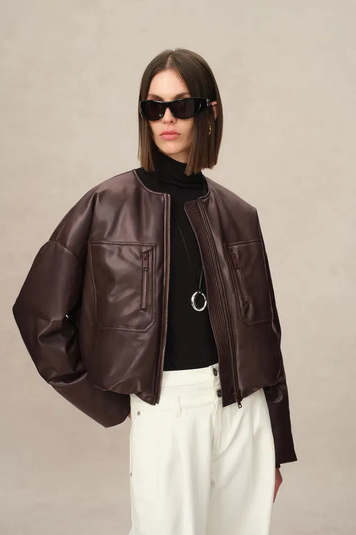 Thebe Faux Leather Puffer Jacket in Vegan Leather