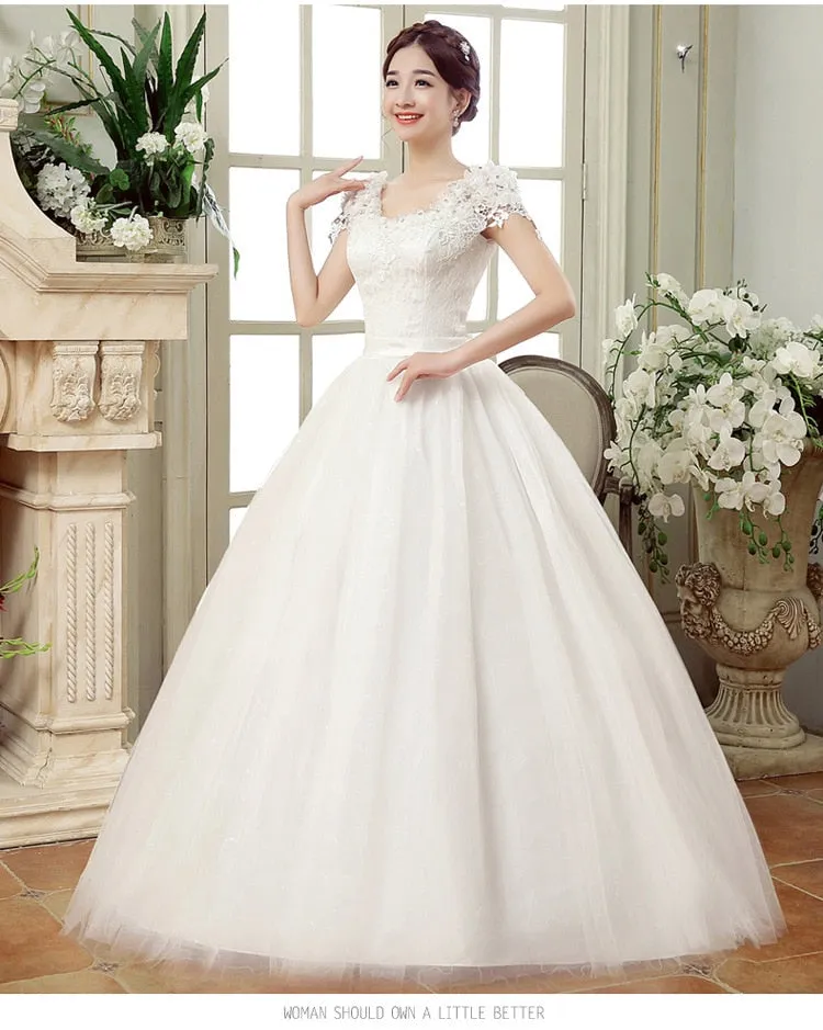 Vintage Lace Wedding Cap Sleeves Ball Gowns
