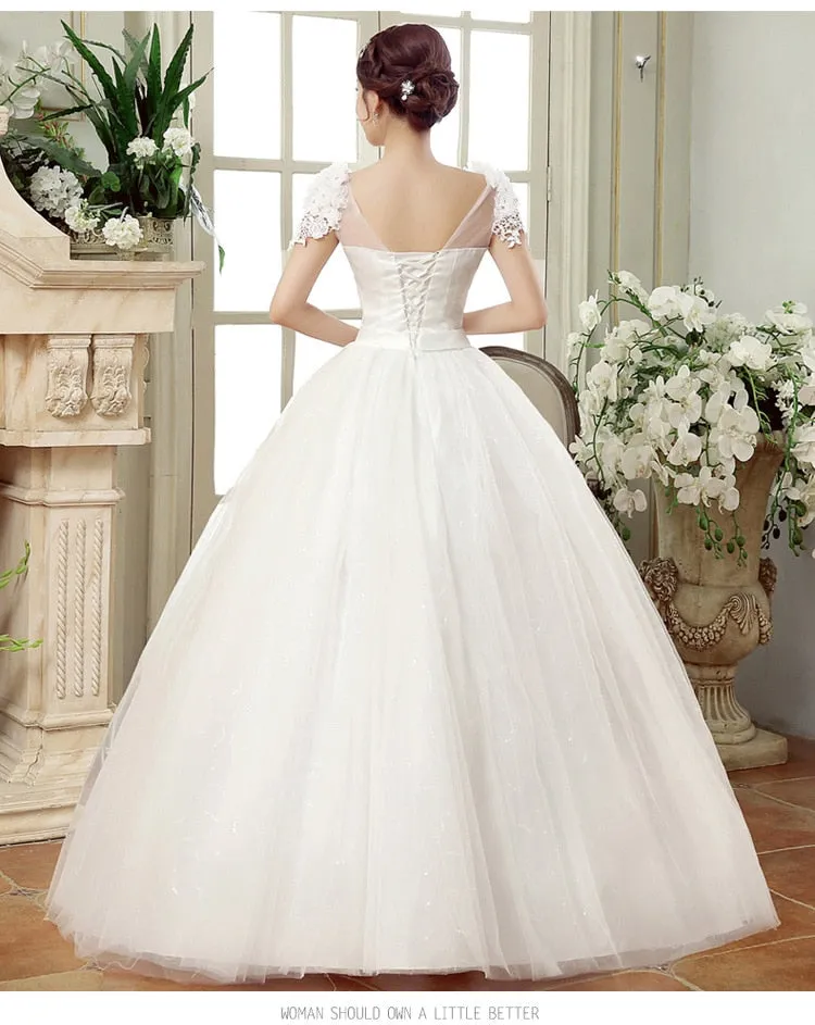 Vintage Lace Wedding Cap Sleeves Ball Gowns
