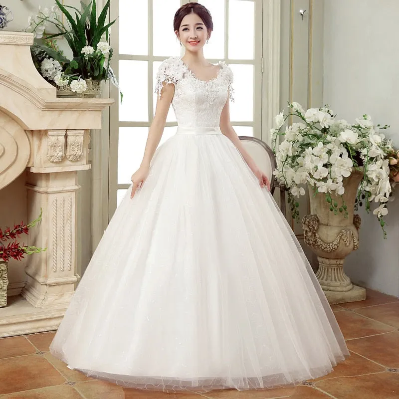 Vintage Lace Wedding Cap Sleeves Ball Gowns