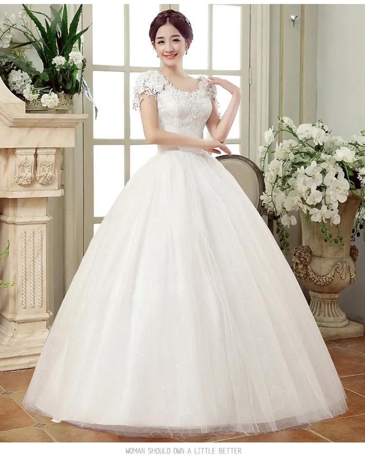 Vintage Lace Wedding Cap Sleeves Ball Gowns