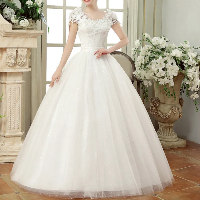 Vintage Lace Wedding Cap Sleeves Ball Gowns