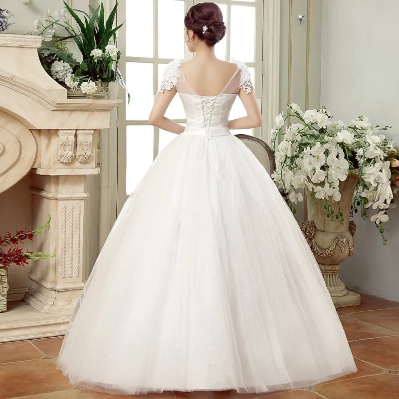 Vintage Lace Wedding Cap Sleeves Ball Gowns