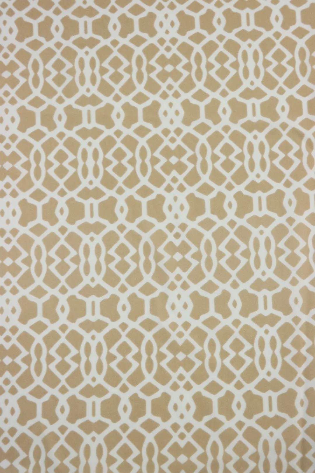 White Geometric on Beige Nylon Spandex Tricot | Designer Deadstock