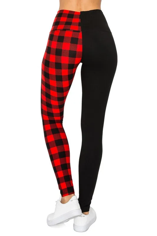 Yoga Waist 5" Black/Red Buffalo Print Leggings