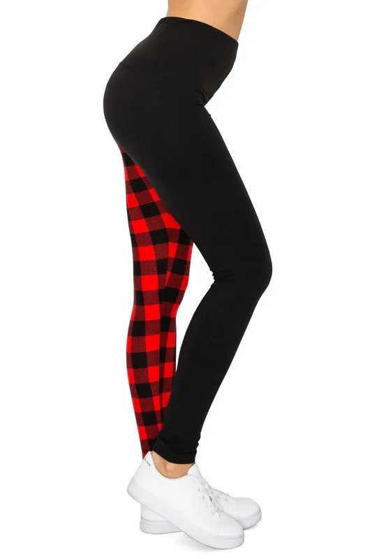Yoga Waist 5" Black/Red Buffalo Print Leggings